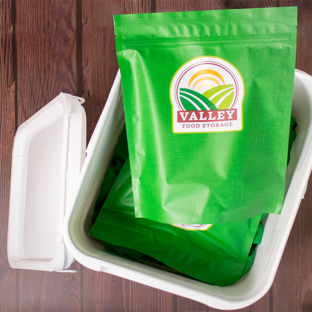 Valley Food Storage Products come in easy to store buckets
