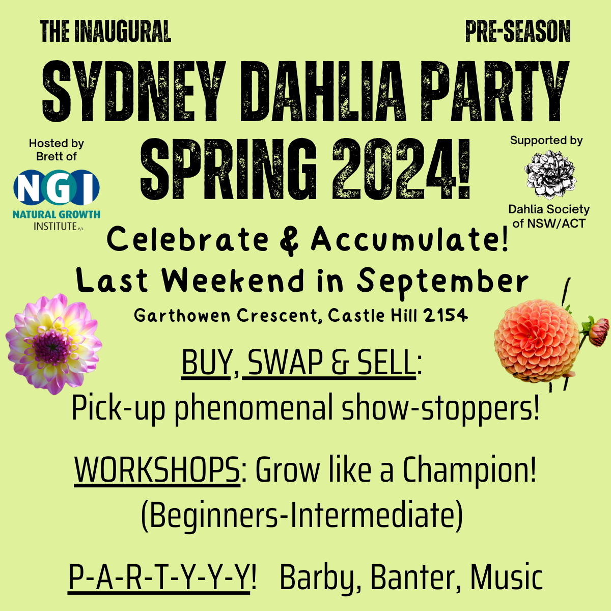 Sydney Dahlia Party Spring 24, Buy, Swap & Sell & Workshops