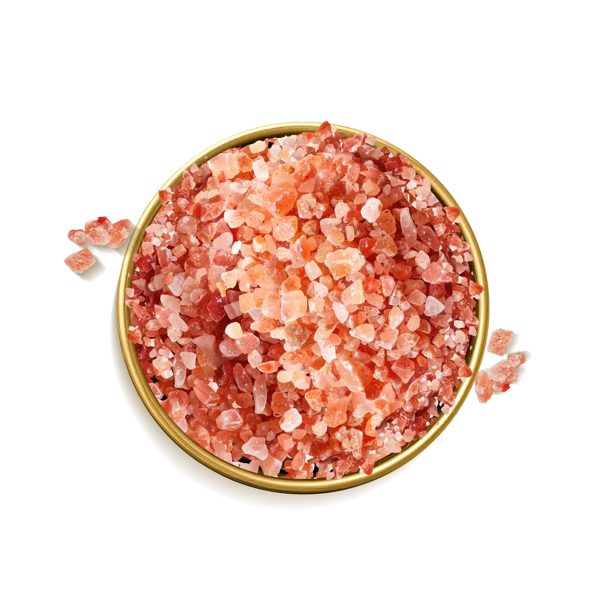 A bowl of Himalayan rock salt surrounded by floral artworks