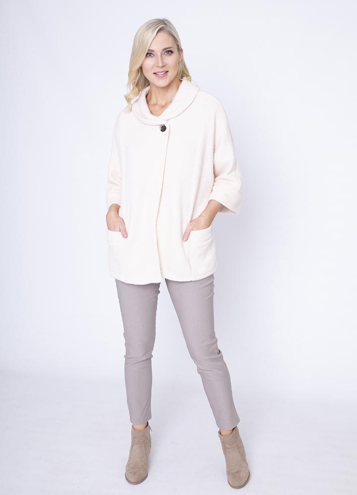 Round Neck 3/4 Sleeve Coat/Cardi in Cream