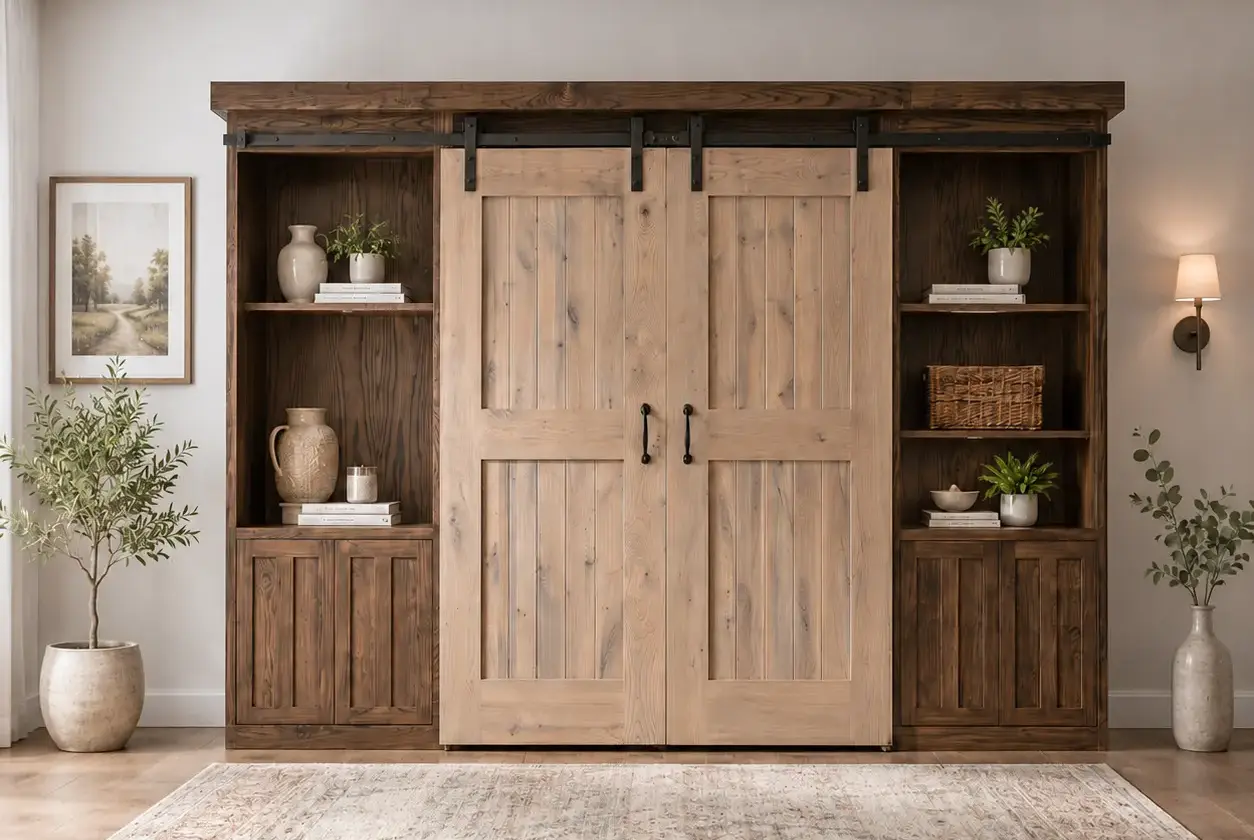 Willow Barndoor Bookcase Murphy Bed