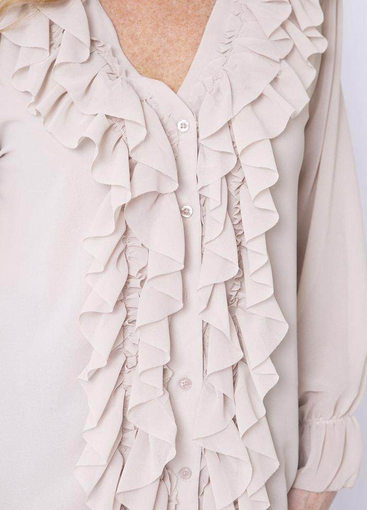 Frill Chiffon Blouse in Beige