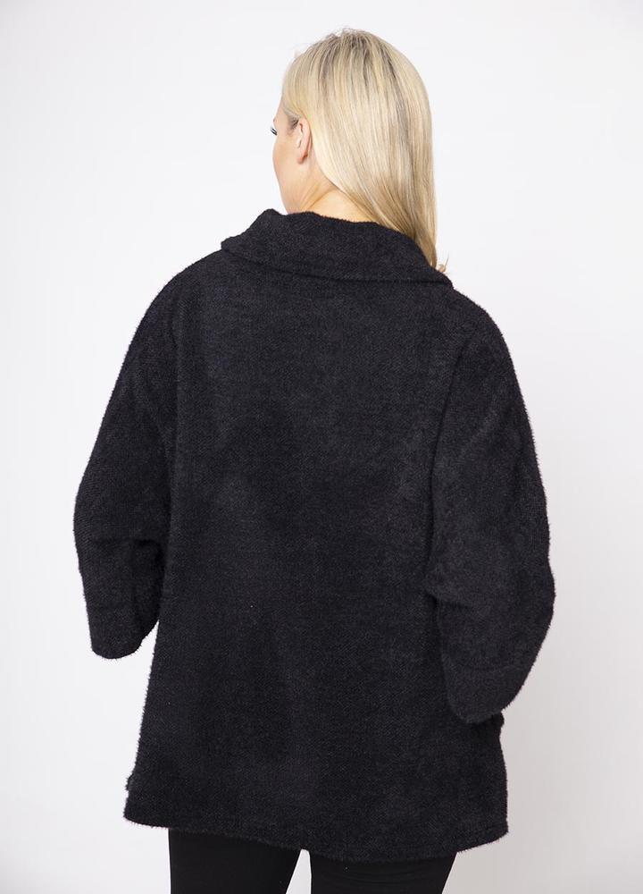 Round Neck 3/4 Sleeve Coat/Cardi in Black