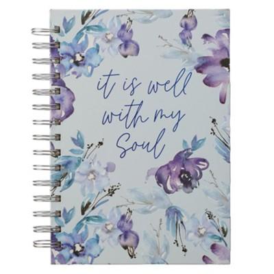 purple floral journal, text says "It is well with my soul"