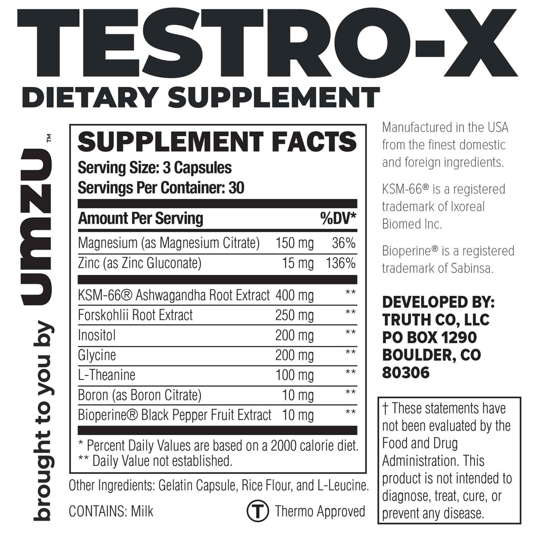 UMZU Testro-X supplement facts