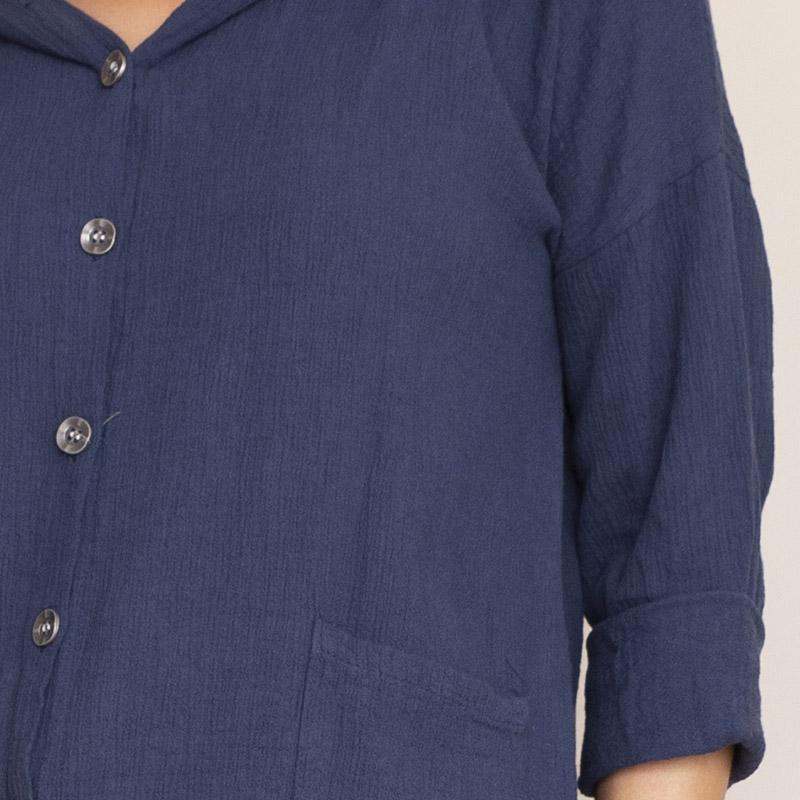 Crinkle Cotton Hoody Jacket (Navy)