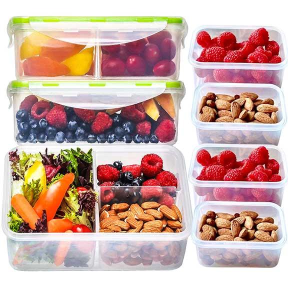 Bento Box Lunch Box Meal Prep Containers with Lids (7 Pack: 3x39oz + 2x17oz + 2x6oz)