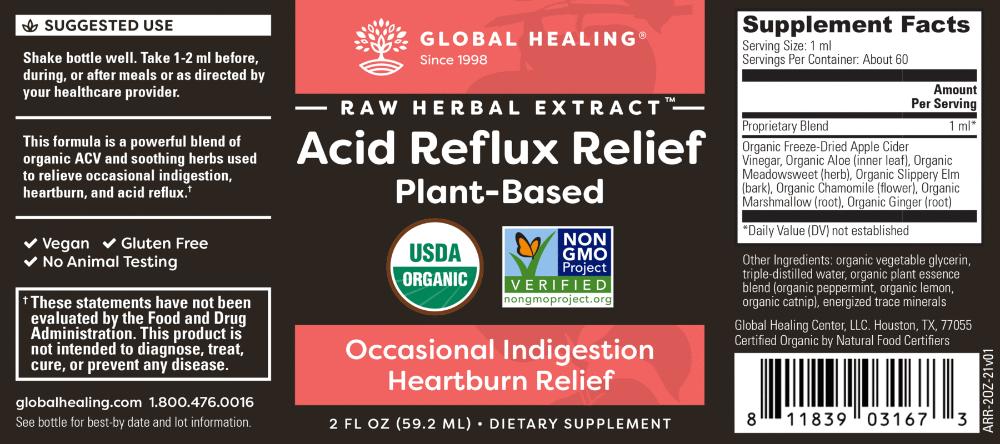 Global Healing Acid Reflux Relief Bottle Label