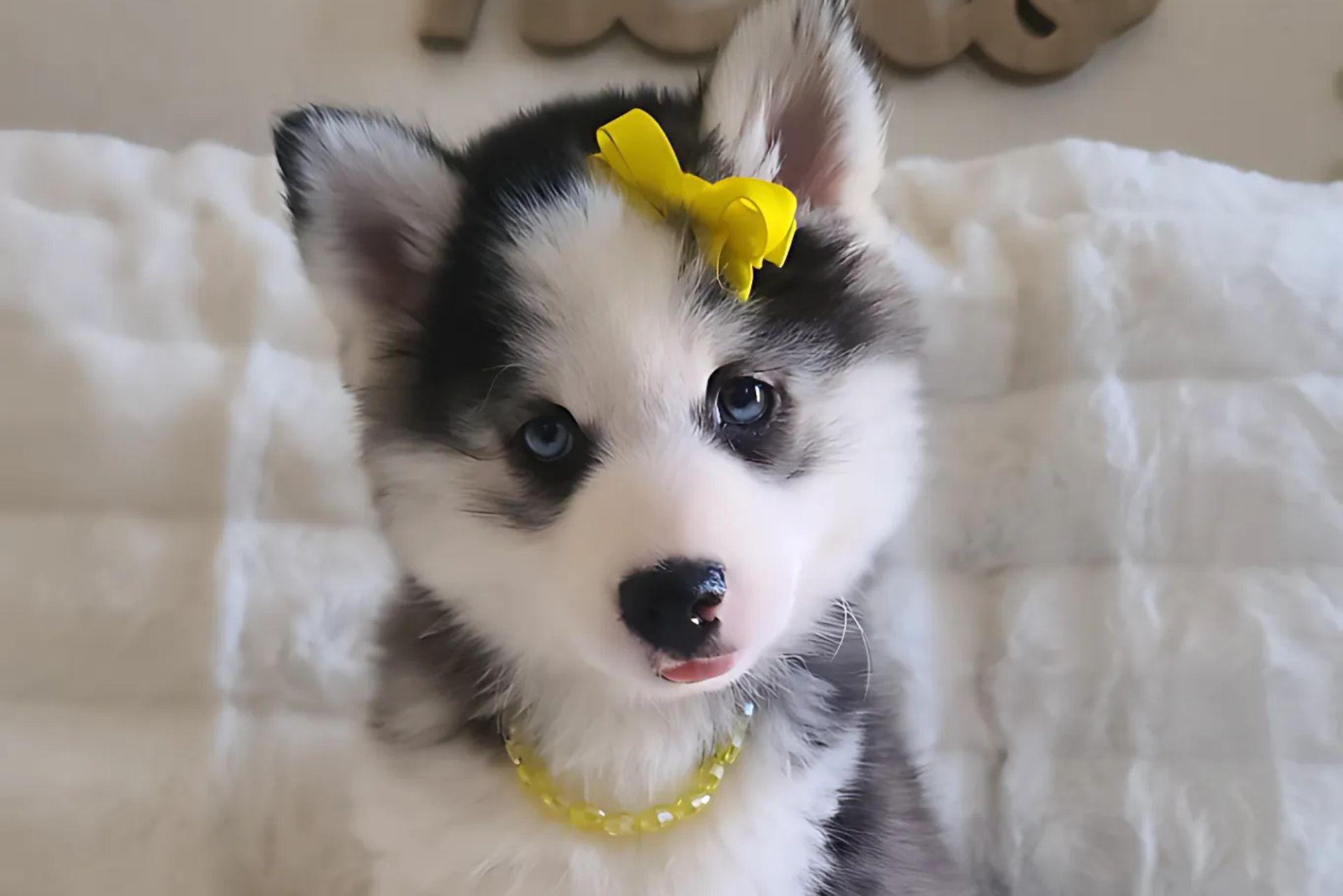 Cute pomsky smiling