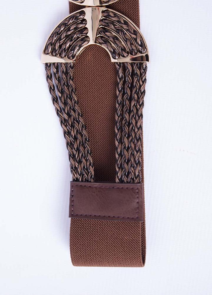 Gold Braided Elastic Waist Belt in Brown