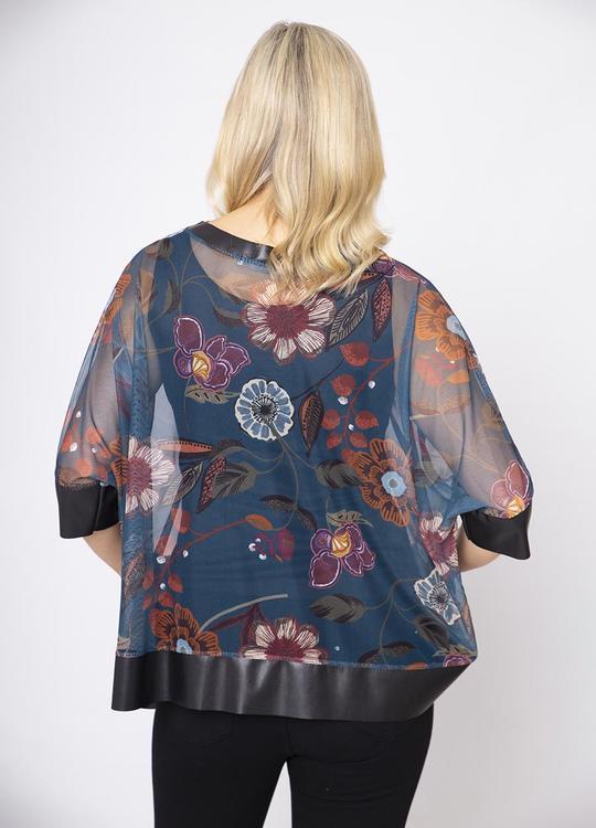 2 Piece Floral Print Leather Trim in Teal