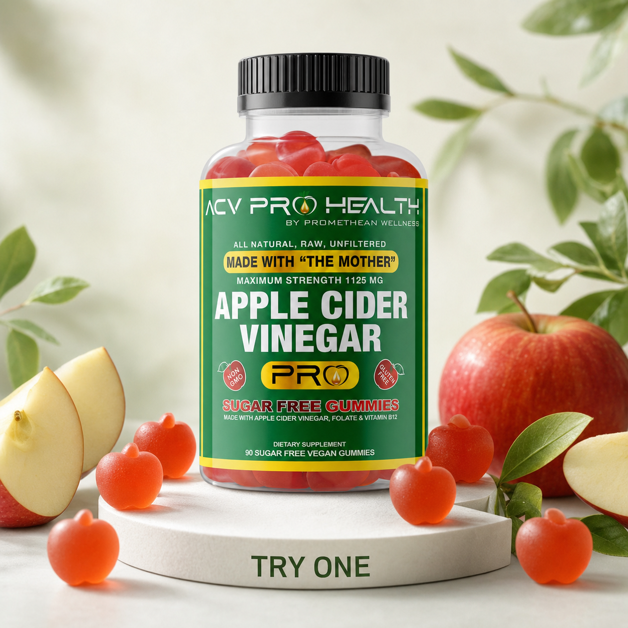 (90ct Gummies) ACV + Sugar Makes No Sense! Try The World's First Zero Net Carbs Sugar Free Apple Cider Vinegar Gummies