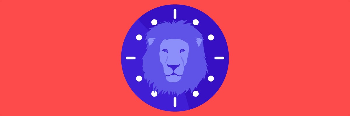 A lion’s head in the center of a clock representing the lion chronotype schedule.