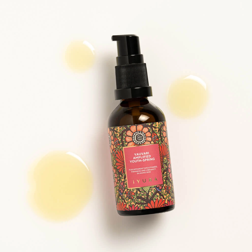 Drops of Yauvari Amplified Youth Spring serum with its bottle