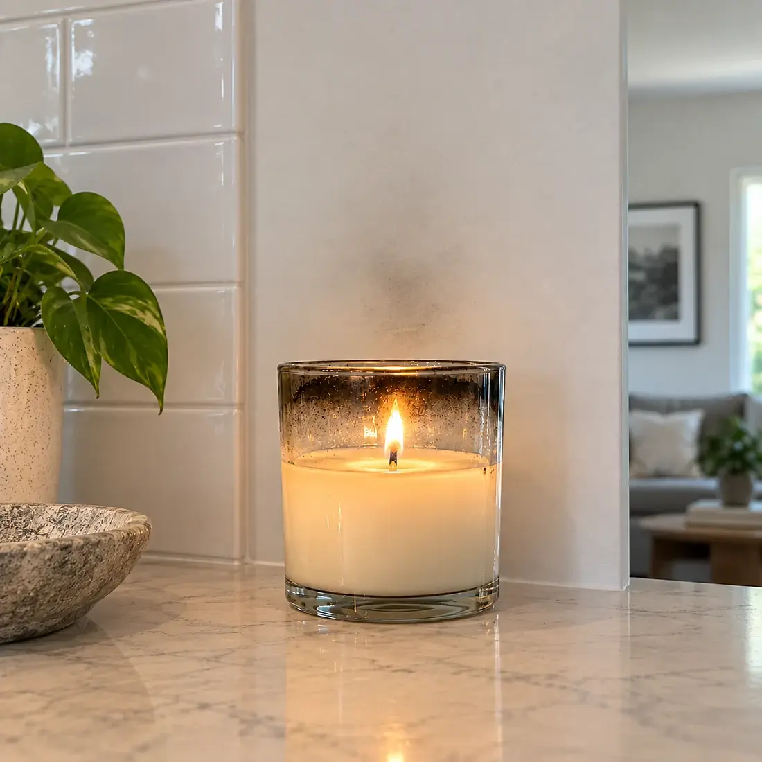 Soot buildup on a mass-market candle jar