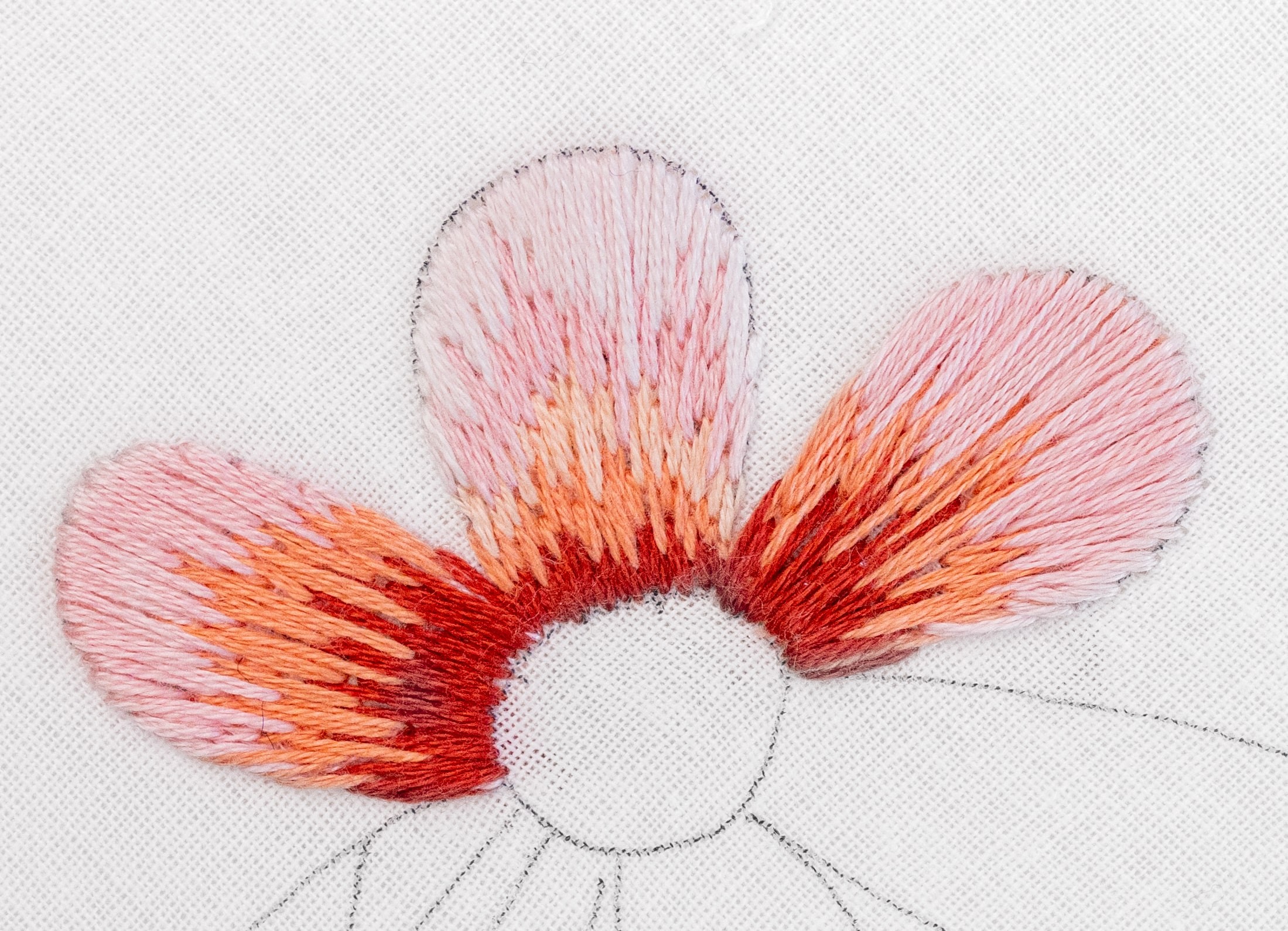 This is an image of flower petals stitched with Long and Short Stitch.