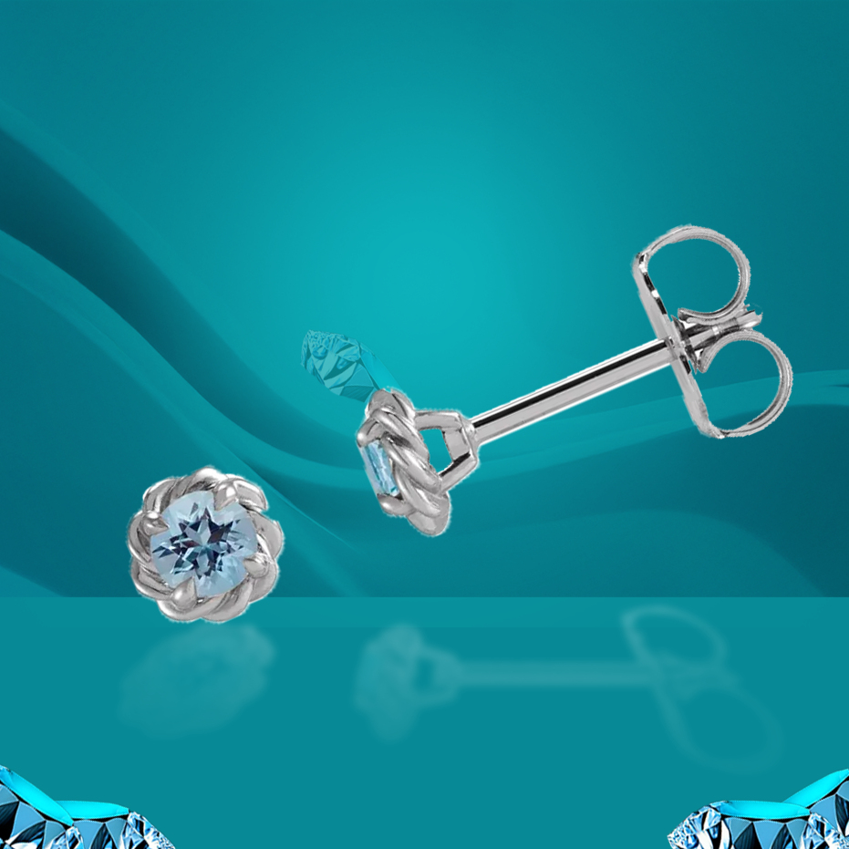 Sterling Silver 4.5 mm Natural Aquamarine Claw-Prong Rope Earrings