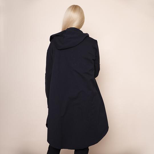 Button Sleeve Hoody Jersey Jacket in Black