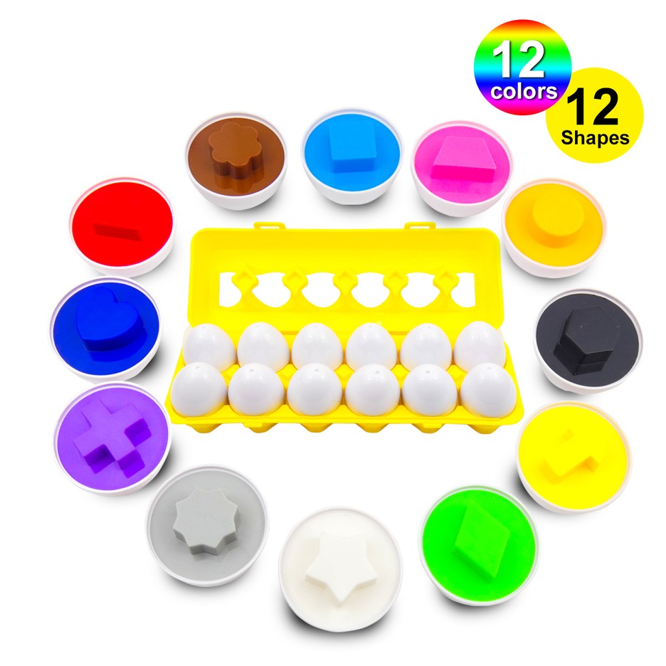 12 Educational Learning Colors & Shape Recognition Skills Toy Egg Set