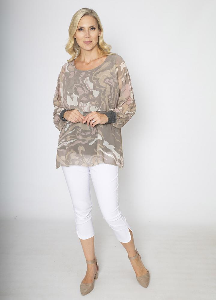 Layered Silk Print Top Pink