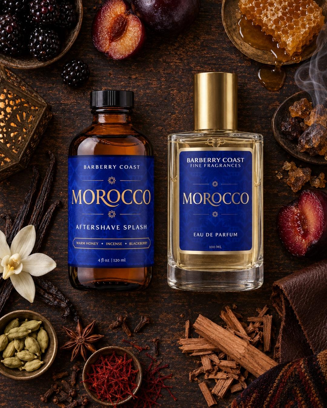 Eau de Parfum Cologne bottle labeled 'Morocco' by Barberry Coast on a white background 100ml