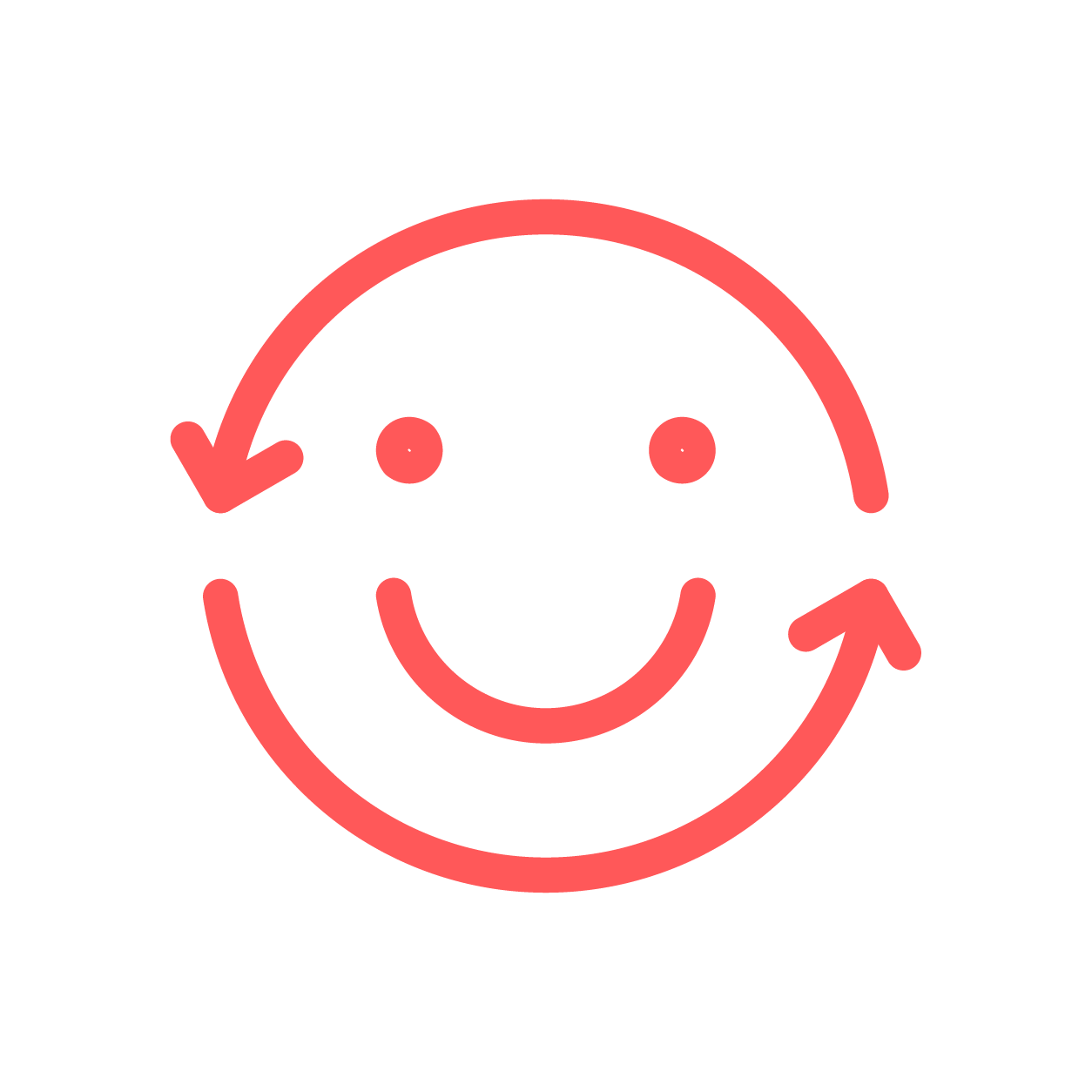 A smiley face with two arrows pointing in a circular direction to represent comfort.