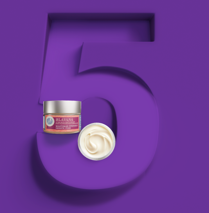 3D number 5 with Blavana Ultra-Rich Youth-Boost Face Pommade jars