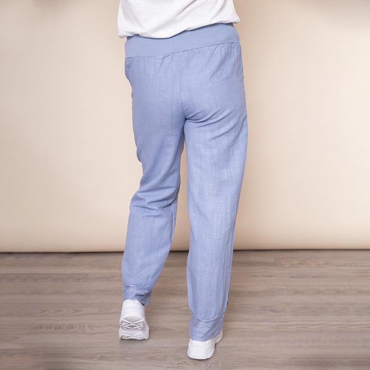 Stretch Waist Pocket Linen Trouser in Blue