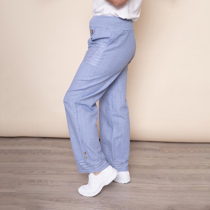 Stretch Waist Pocket Linen Trouser in Blue