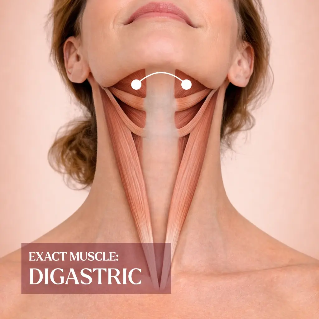 Women showing digastric Muscle
