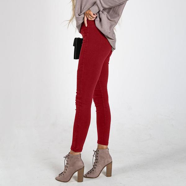 Moto Pleated Jeggings Burgundy