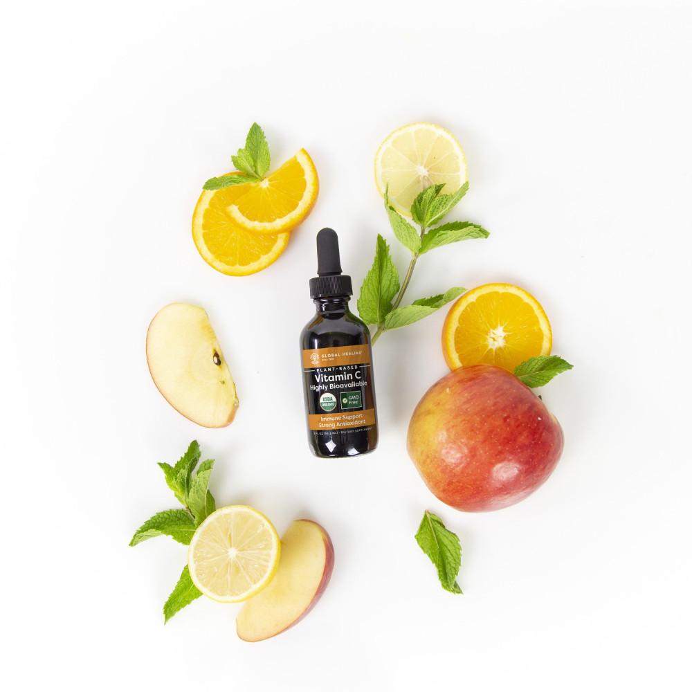 Global Healing Plant-Based Vitamin C Bottle Laid Down