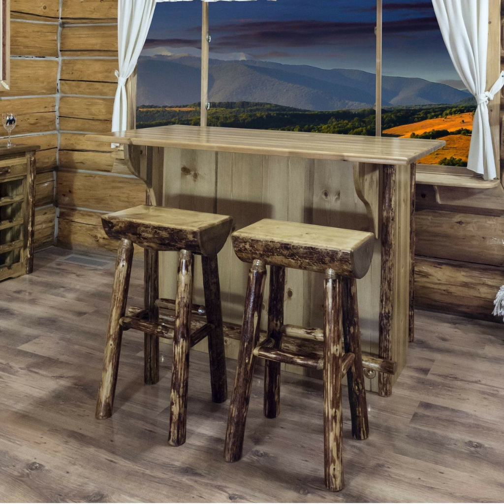 Hickory Log coffee table in a cabin living room