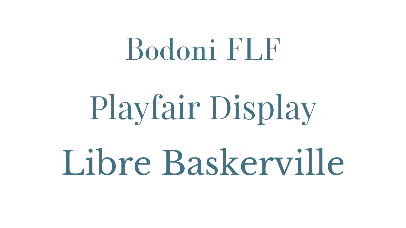 This is an image of the following fonts: Bodoni FLF Playfair Display and Libre Baskerville.