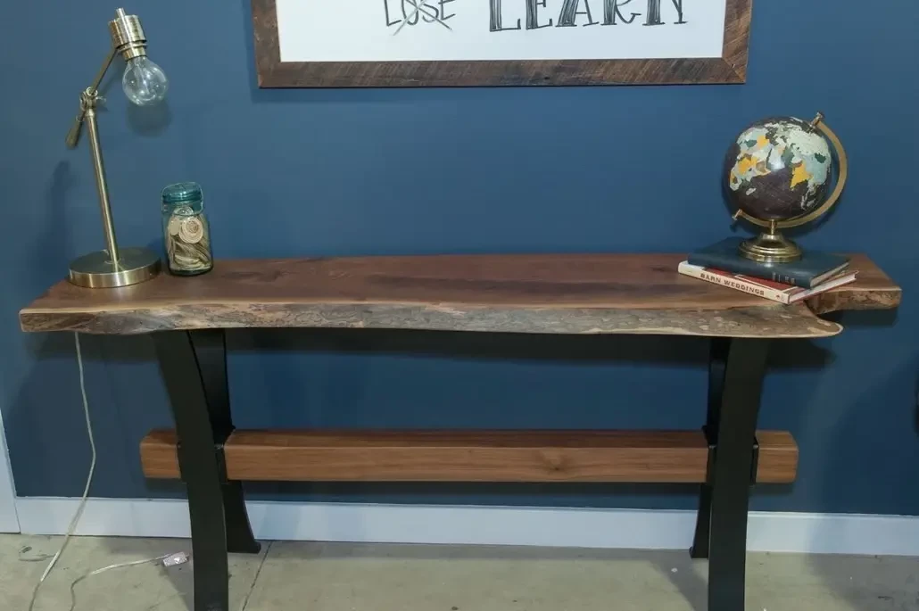 Live Edge Desk with Timber Beam and Steel Legs