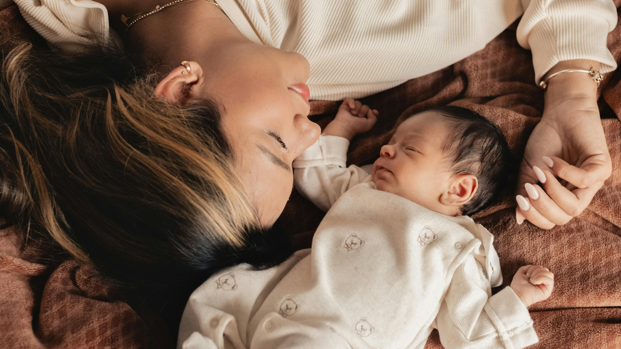 Baby and mother sleeping