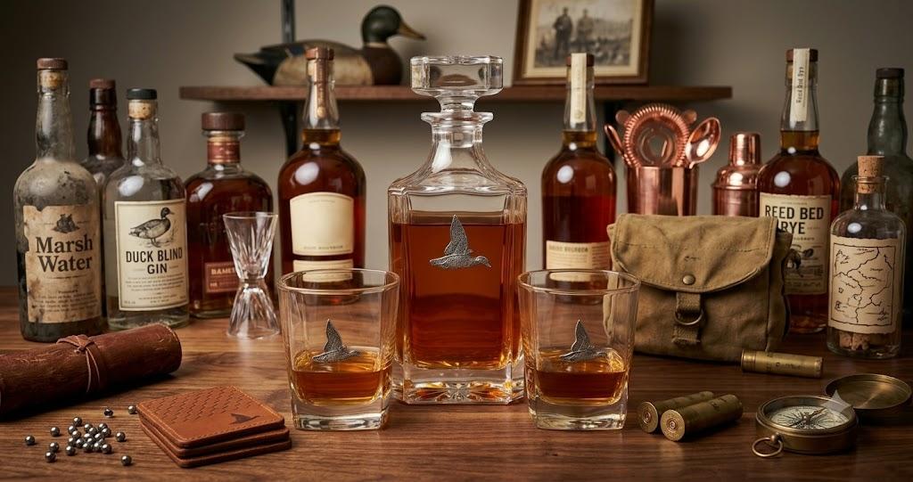 Gift for Duck Hunter | Decanter Set with Silver Duck Medallions