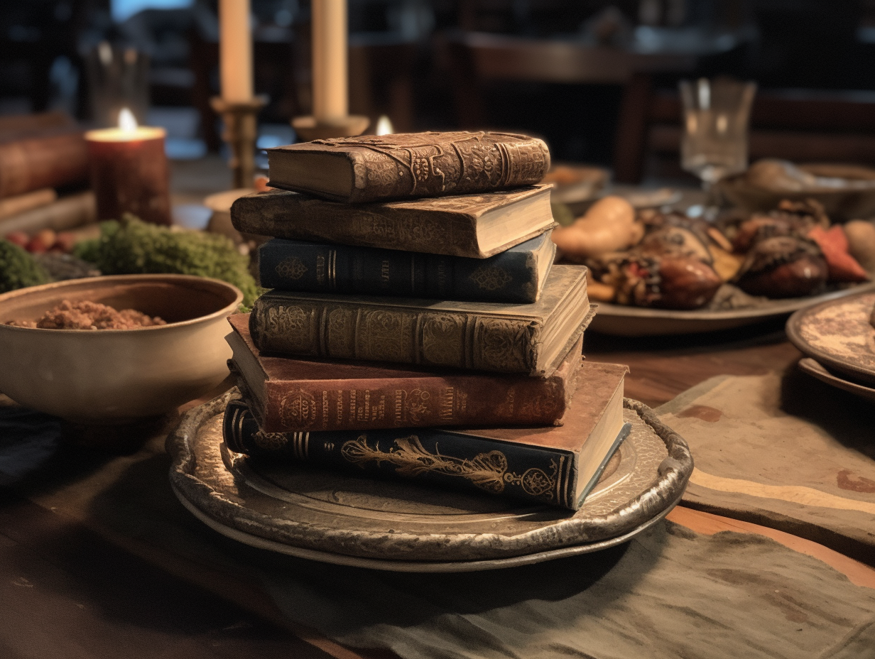 old books on a viking banquet table