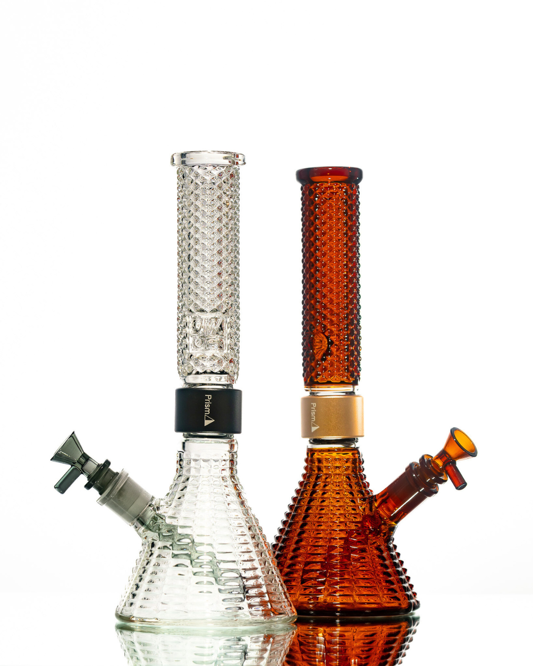 High Resolution Image of Amber and Clear Variants of the Prism x Jane West Twenties Collection MINI Beakers