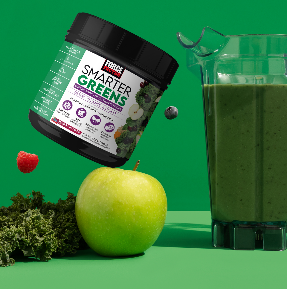 smarter greens digestion powder on a green background