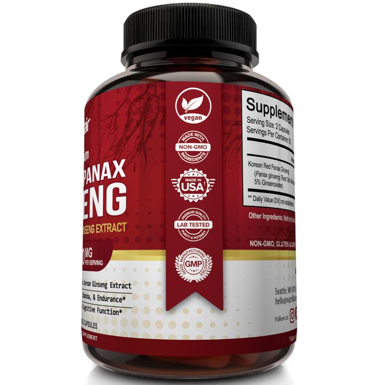 Korean Red Panax Ginseng 1600mg Supplement From NutriFlair