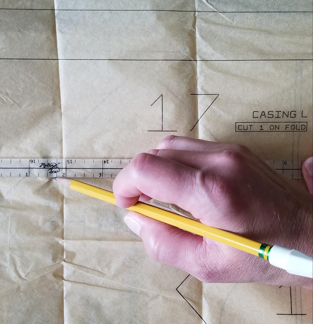 Making 1/4" adjustment line on a pattern using a Quarter Inch Patchwork Ruler "QIP"