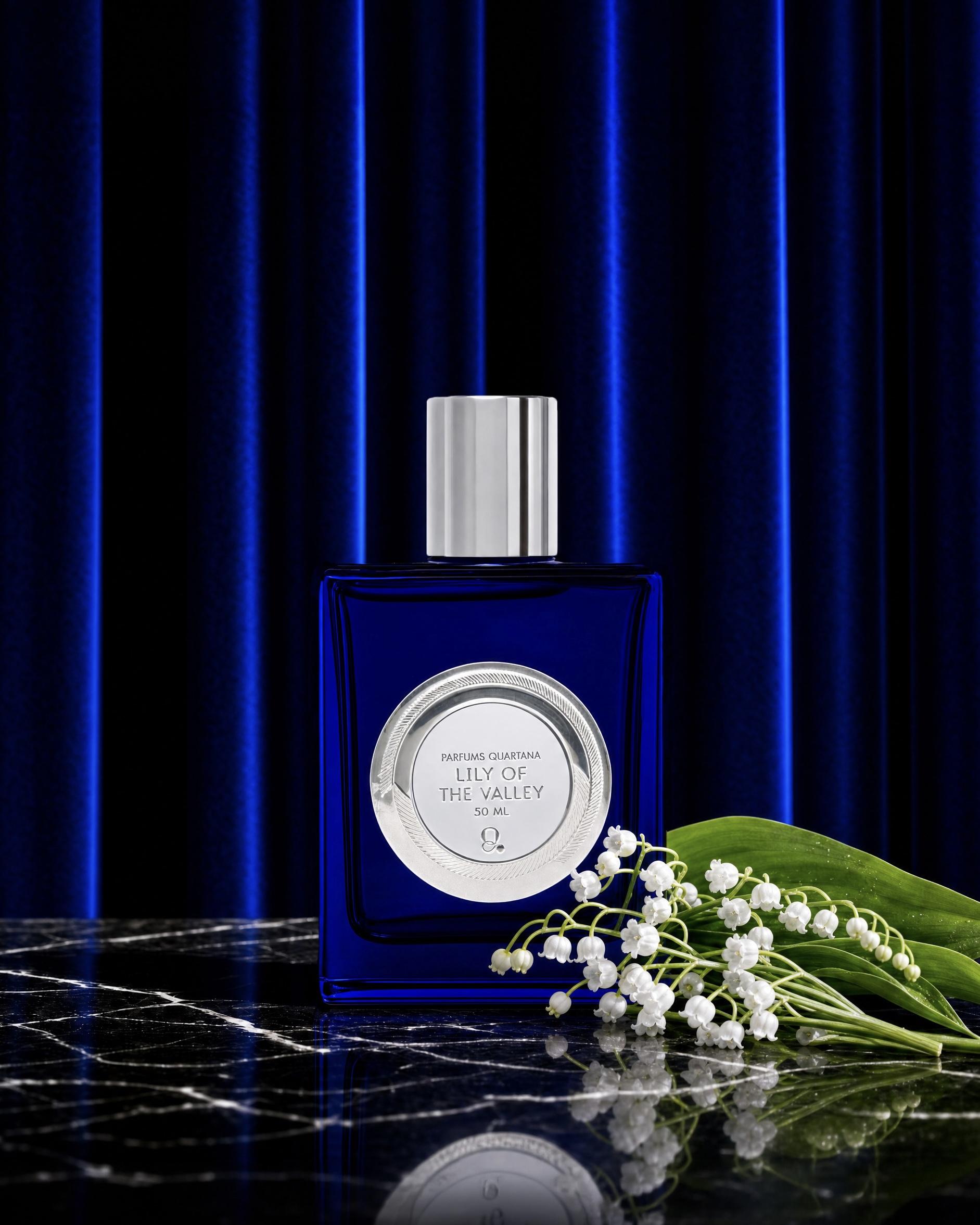 Lily of the Valley eau de parfum in 50mL with flower.