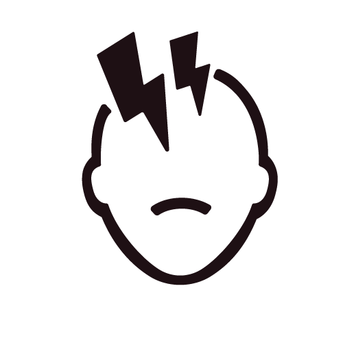 A human head with lightning bolts, representing headaches and other symptoms.