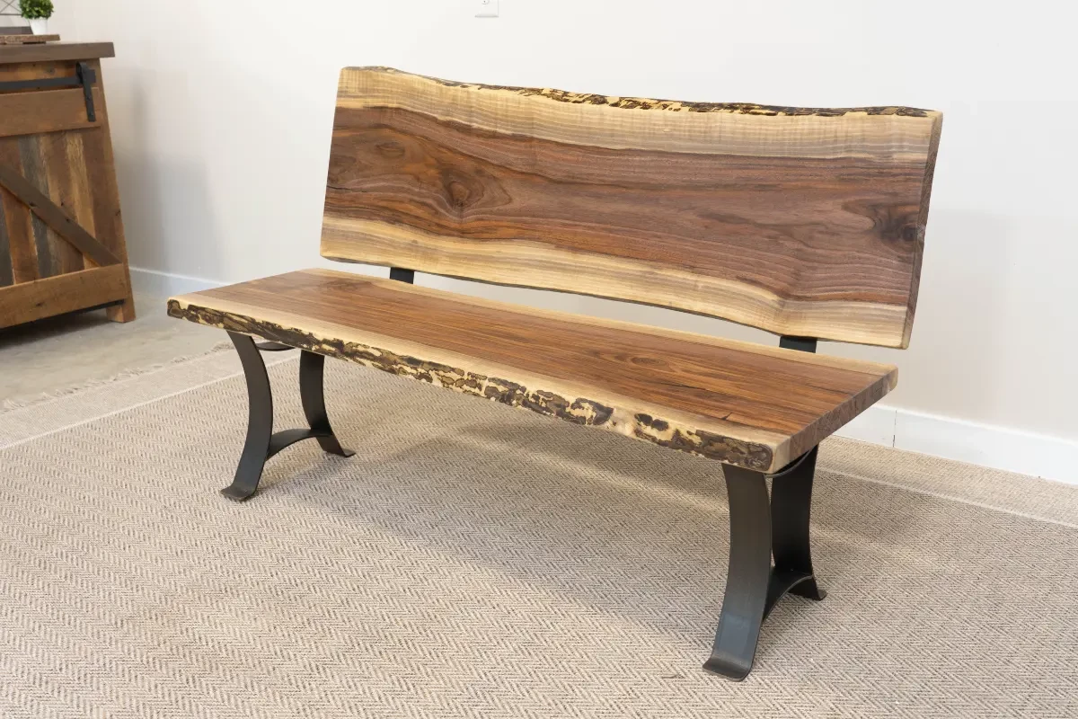 custom live edge walnut bench with back