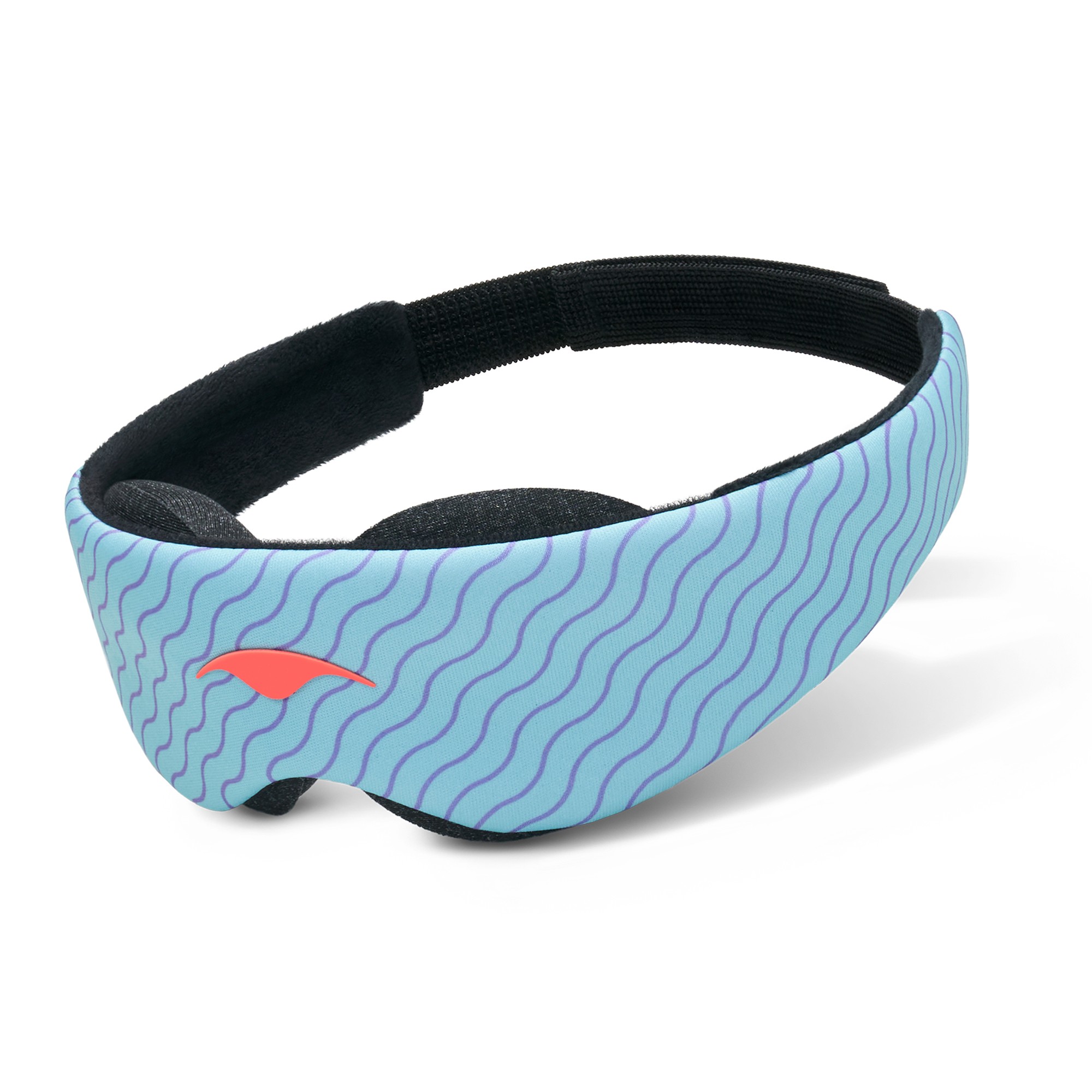 A blue sleep mask for boys with eye cups and a wiggly line design.