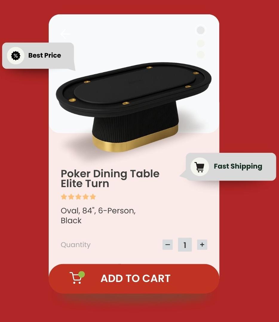 Poker Dining Table Elite Turn, Oval, 84", 6-Person, Black