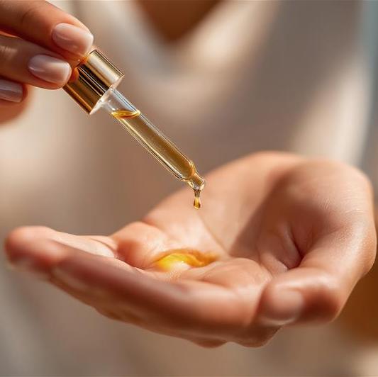Step 3. Woman dropping oil drops on her hand