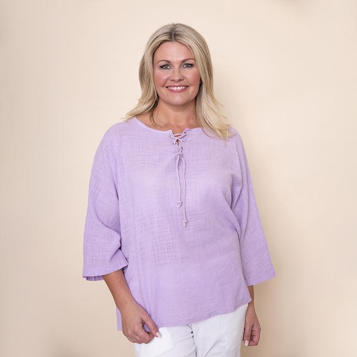 Tie Lace Linen Top in Lilac