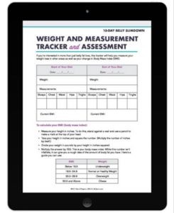 iPad con el peso y la evaluación de peso y medición del Dr. Kellyann 